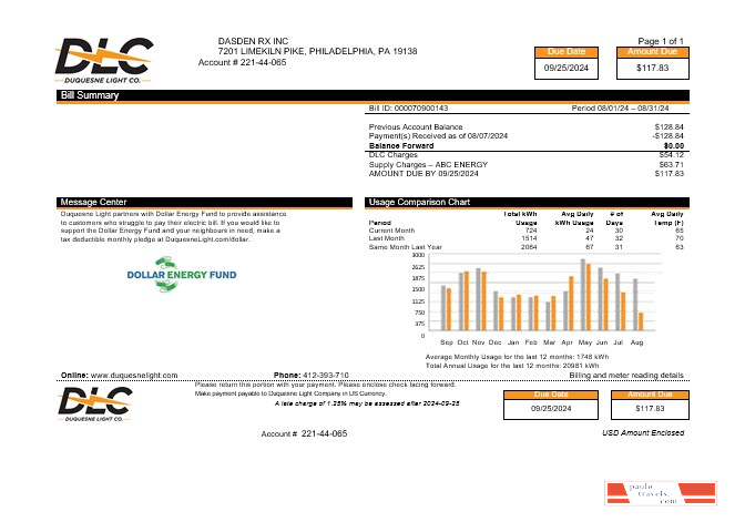 USA DLC business utility bill Word and PDF template, version 2 PSD template